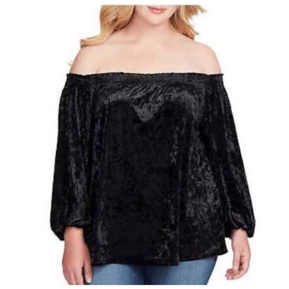 Jessica Simpson Black Velvet off the Shoulder Top Sexy Date Glam Adelia MEDIUM - Picture 1 of 7
